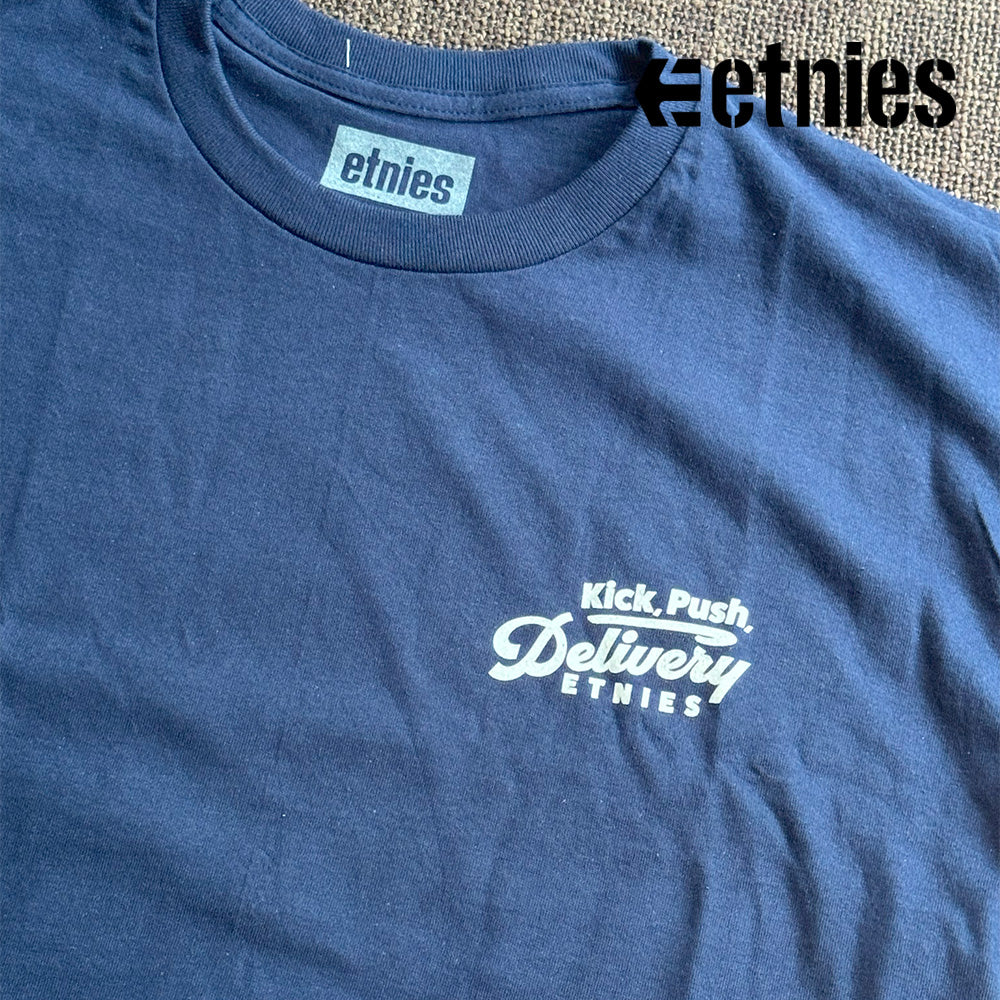 ETNIES T-Shirts KICK PUSH TEE NAVY TAN サイズ L