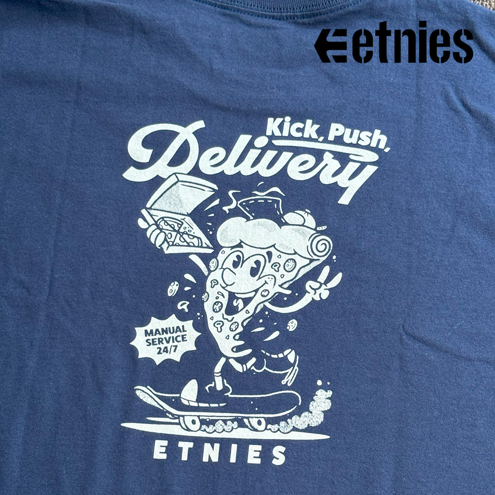 ETNIES T-Shirts KICK PUSH TEE NAVY TAN サイズ L