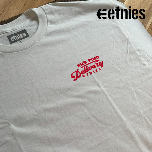 ETNIES T-Shirts KICK PUSH TEE WHITE RED　サイズ L